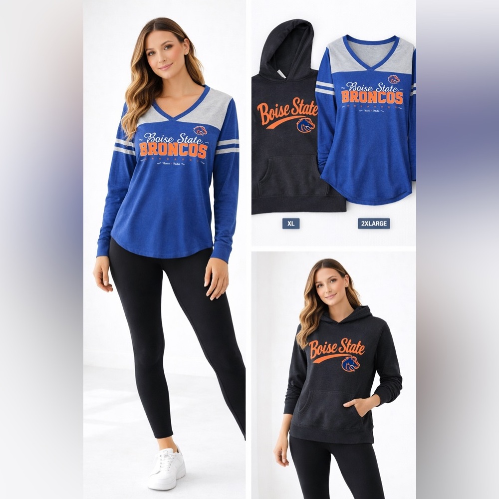 Boise State Broncos Bundle XL 2XL Hoodie V Neck Shirt NCAA Licensed Womens Plus